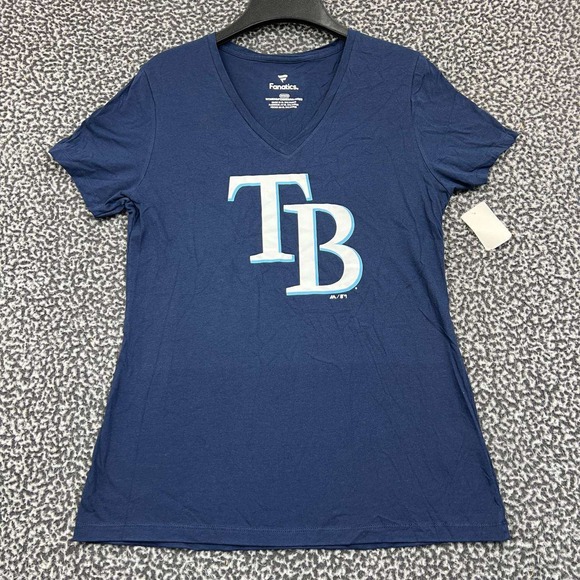 Tampa Bay Rays Shirt Women Medium Blue Fanatics Short Sleeve V-Neck‎ New M - Picture 1 of 7